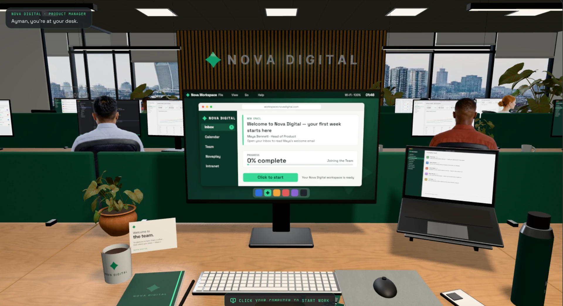 3D digital office with the DoR inbox open on a monitor