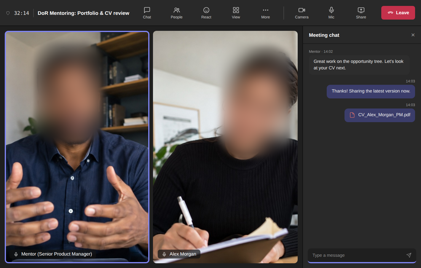 Booking screen for a 1:1 mentoring session